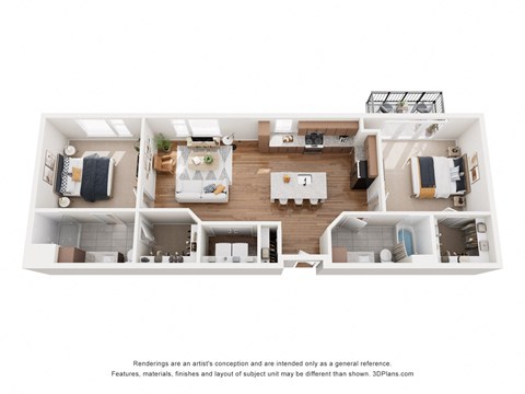 Floor plan for 2 beds, 2 baths, 1150 sqft